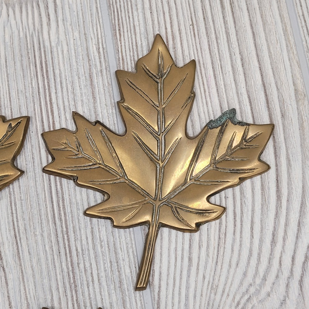 Lot of 6 Brass Maple Leaf Wall Decor Gold Tone Leaves Mid Century Modern MCM Vtg - Picture 4 of 13
